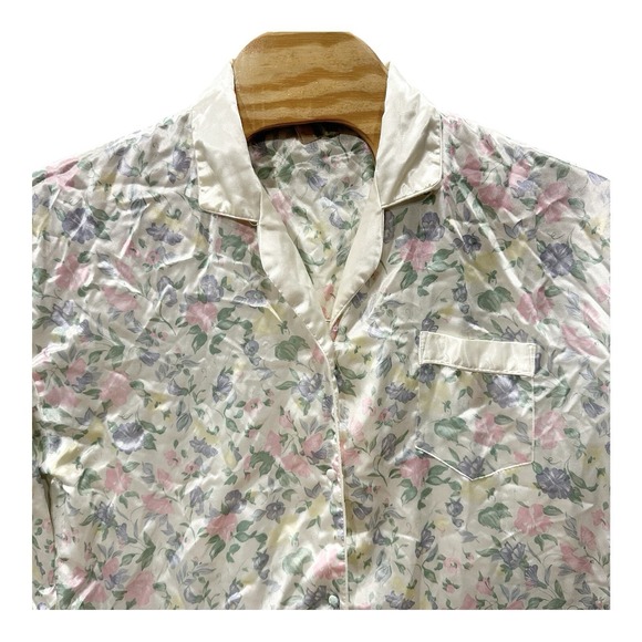 Gilligan O'Malley Silky Cream Nightgown XL Button‎ Up Floral Vintage 90s Granny - Picture 1 of 8